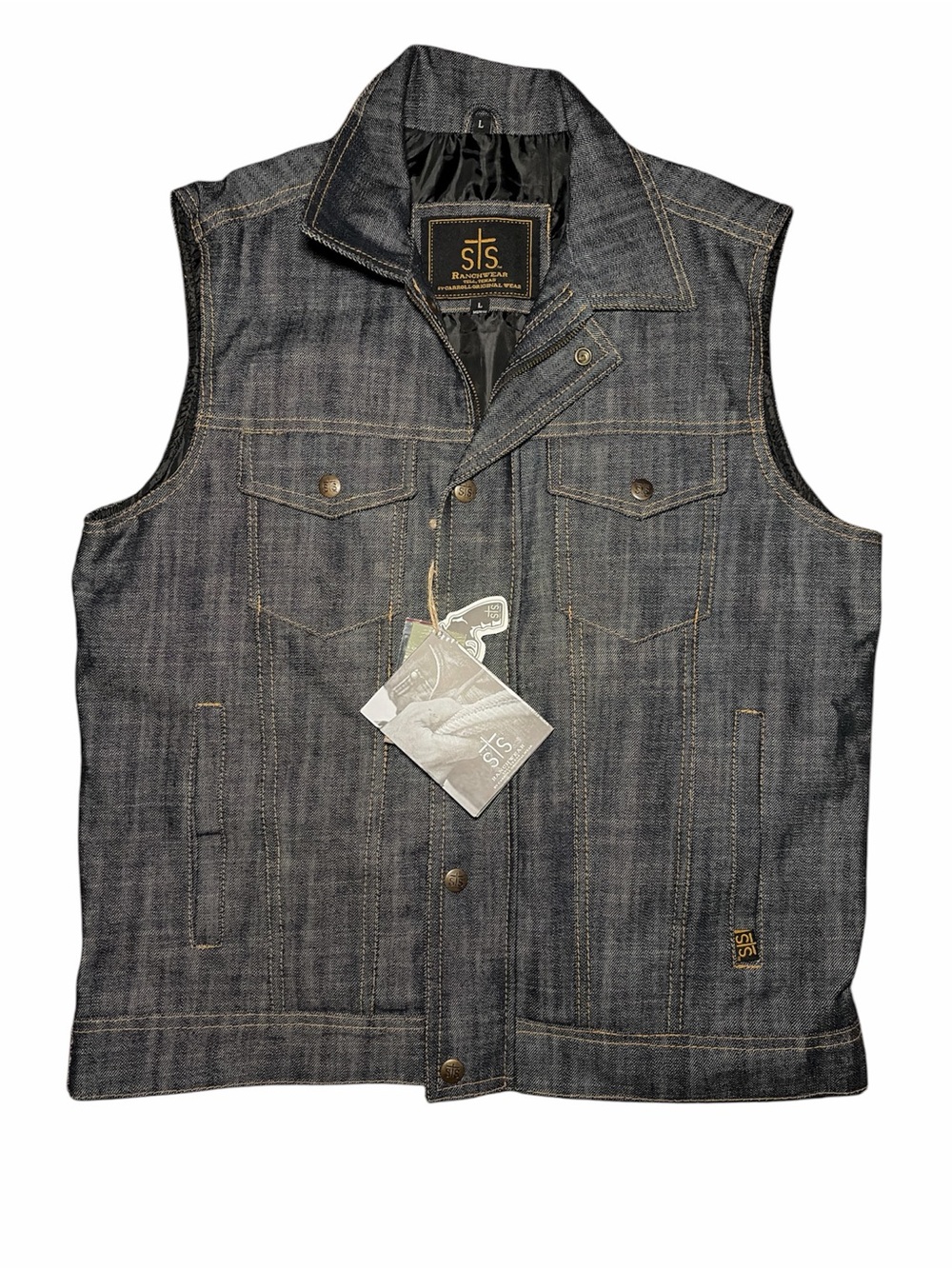 STS Ranchwear Men's Dark Wash Denim Vest with Concealed Carry Pockey